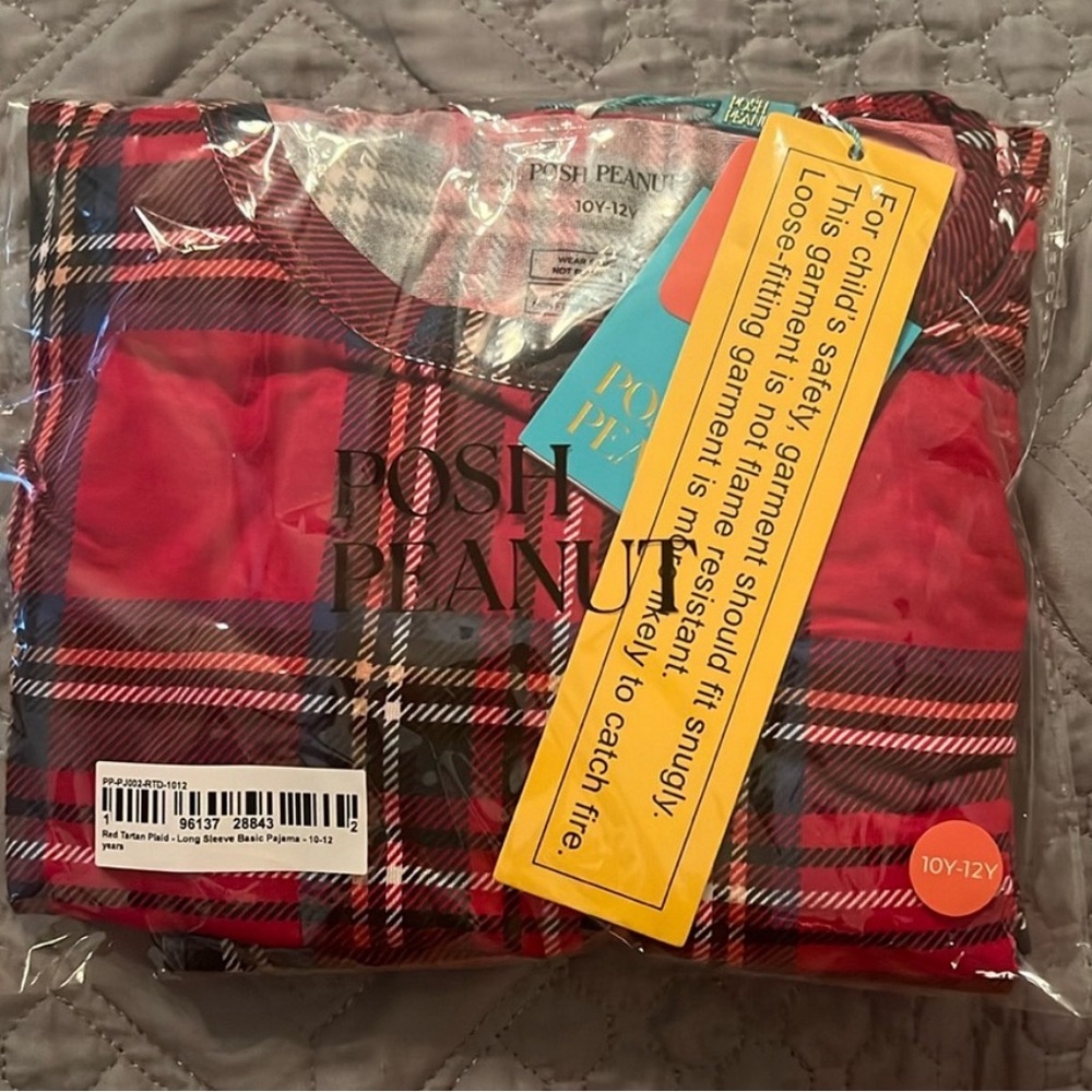 Posh Peanut Red Tartan Plaid Long Sleeve Pajamas 10Y-12Y